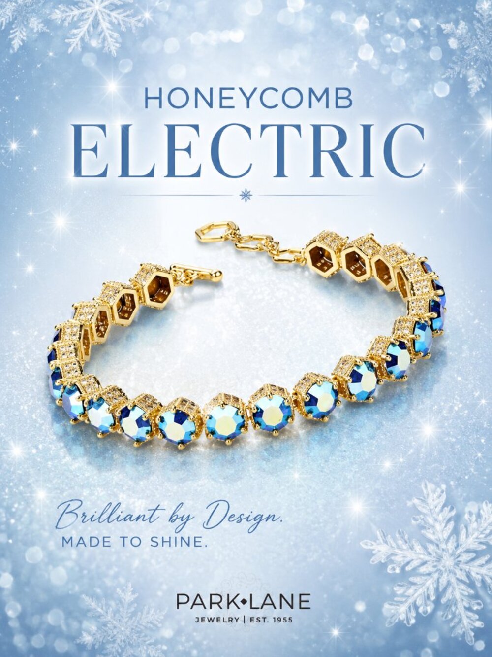 Park Lane Electric Honeycomb Blue Hues Tennis Bracelet "Wrist Candy"